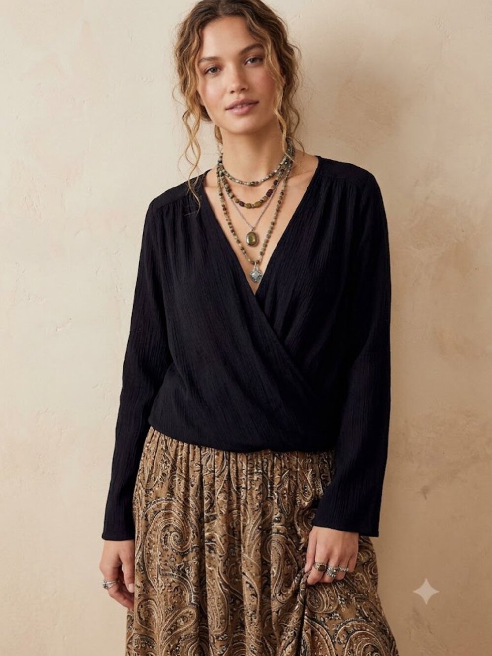 Free People black wrap shirt size small